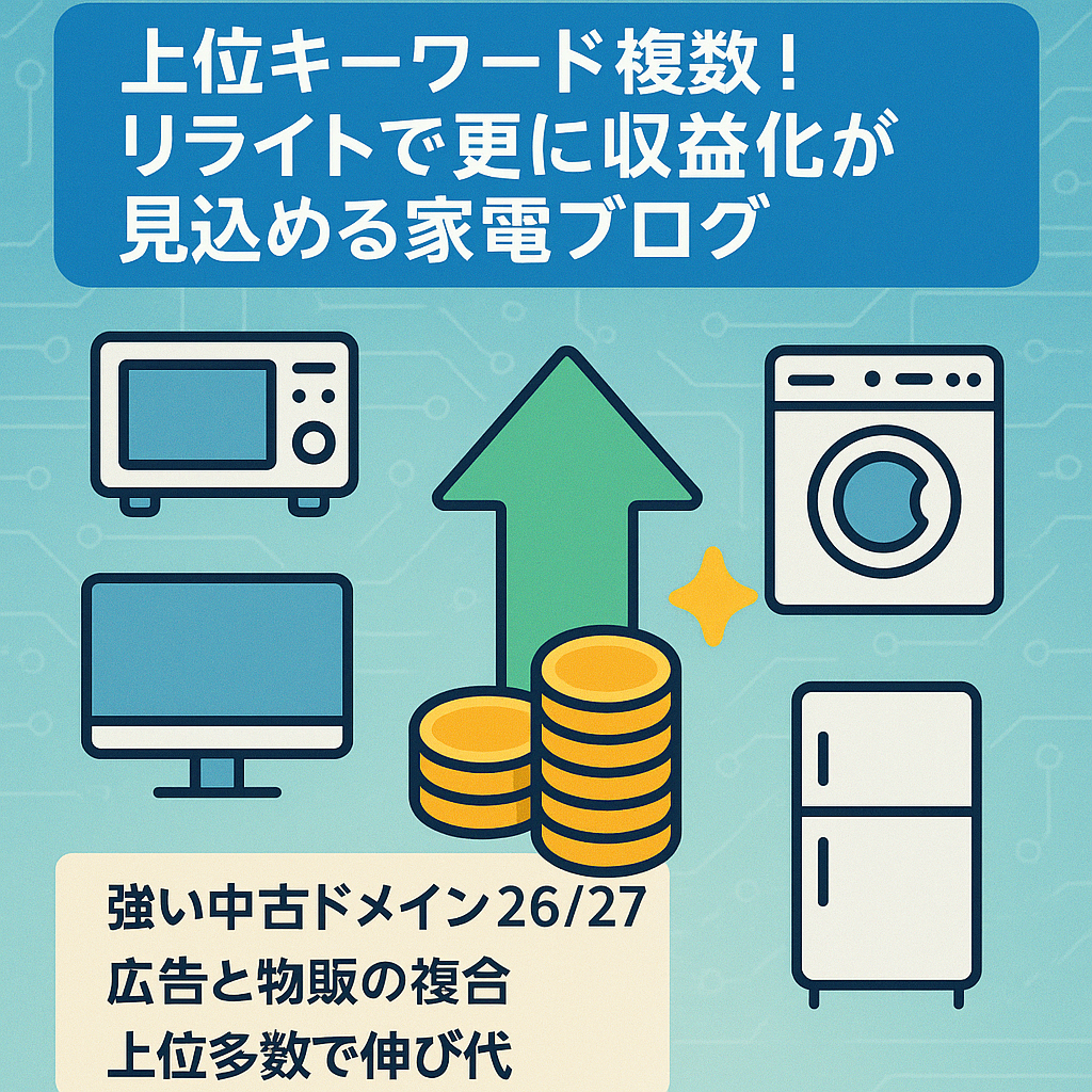 上位キーワード複数！リライトで更に収益化が見込める家電ブログ