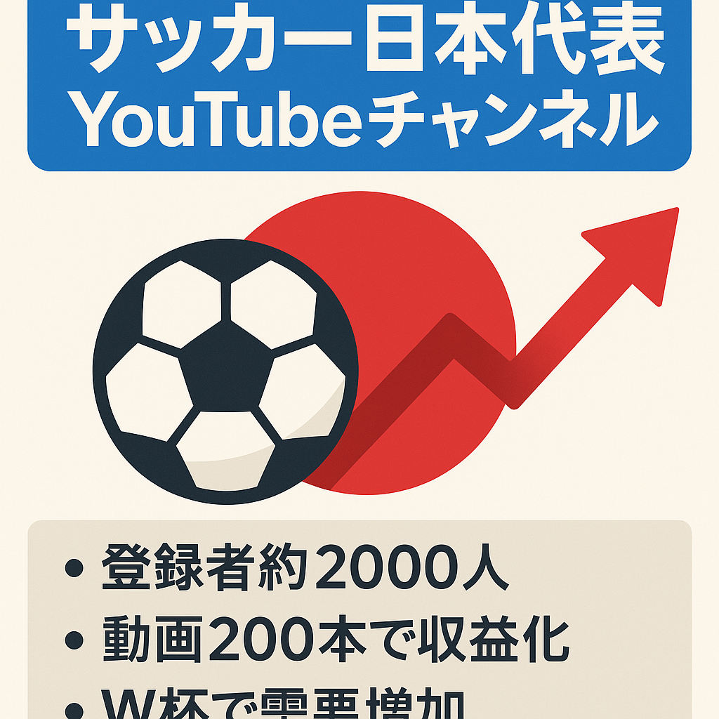 【収益化済！登録者2000人！サッカー日本代表チャンネル１日２時間程度の作業。W杯に向けて右肩上がり