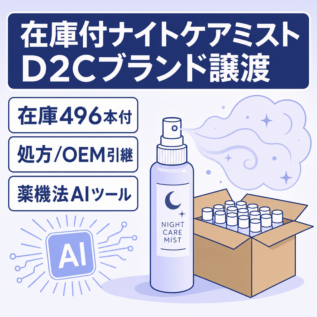 完成品在庫500本付き｜美容成分配合ナイトケアミストのD2C一式譲渡・AI制作ツール付