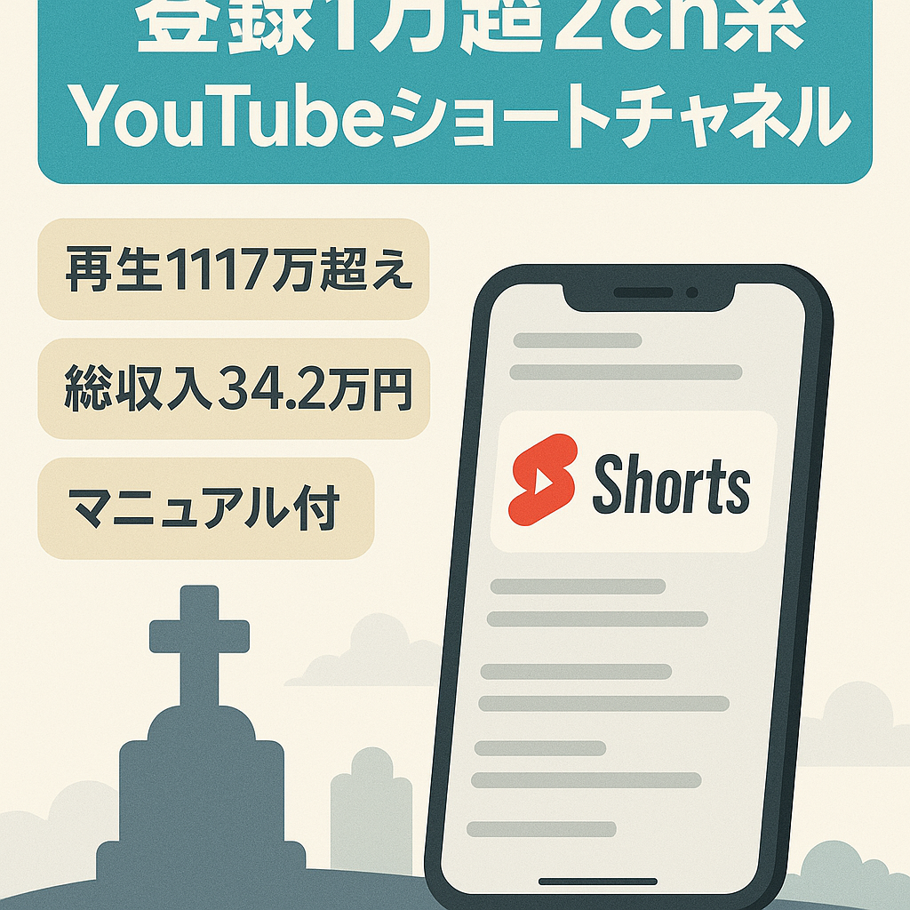 ※期間限定値下げ※【収益化済/高品質！】登録者1万人超え！2024年3月に最高月収約15.5万円！2ch墓場まで持っていく話系YouTubeショート動画チャンネル