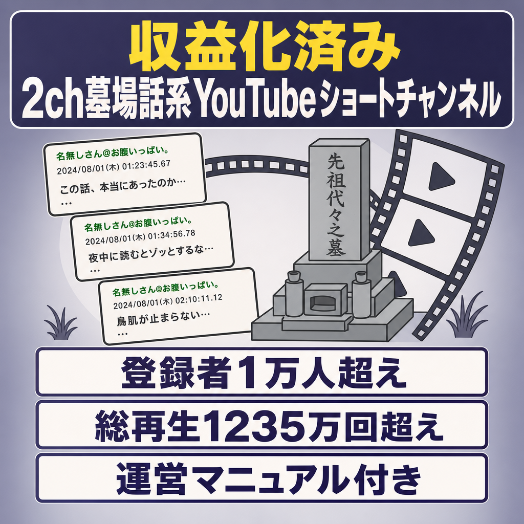 【収益化済/高品質！】登録者1万人超え！2024年3月に最高月収約15.5万円！2ch墓場まで持っていく話系YouTubeショート動画チャンネル