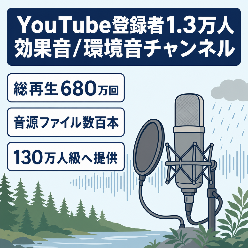 登録者1.3万人・総再生680万回！効果音・環境音YouTubeチャンネル｜顔出し不要｜