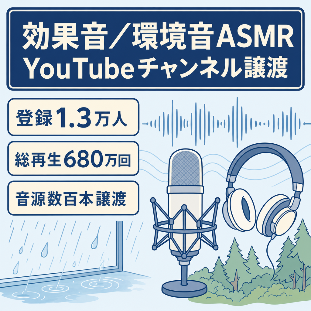 登録者1.3万人・総再生680万回！効果音・環境音・属人性無しのASMR｜YouTubeチャンネル｜顔出し・声出し無し