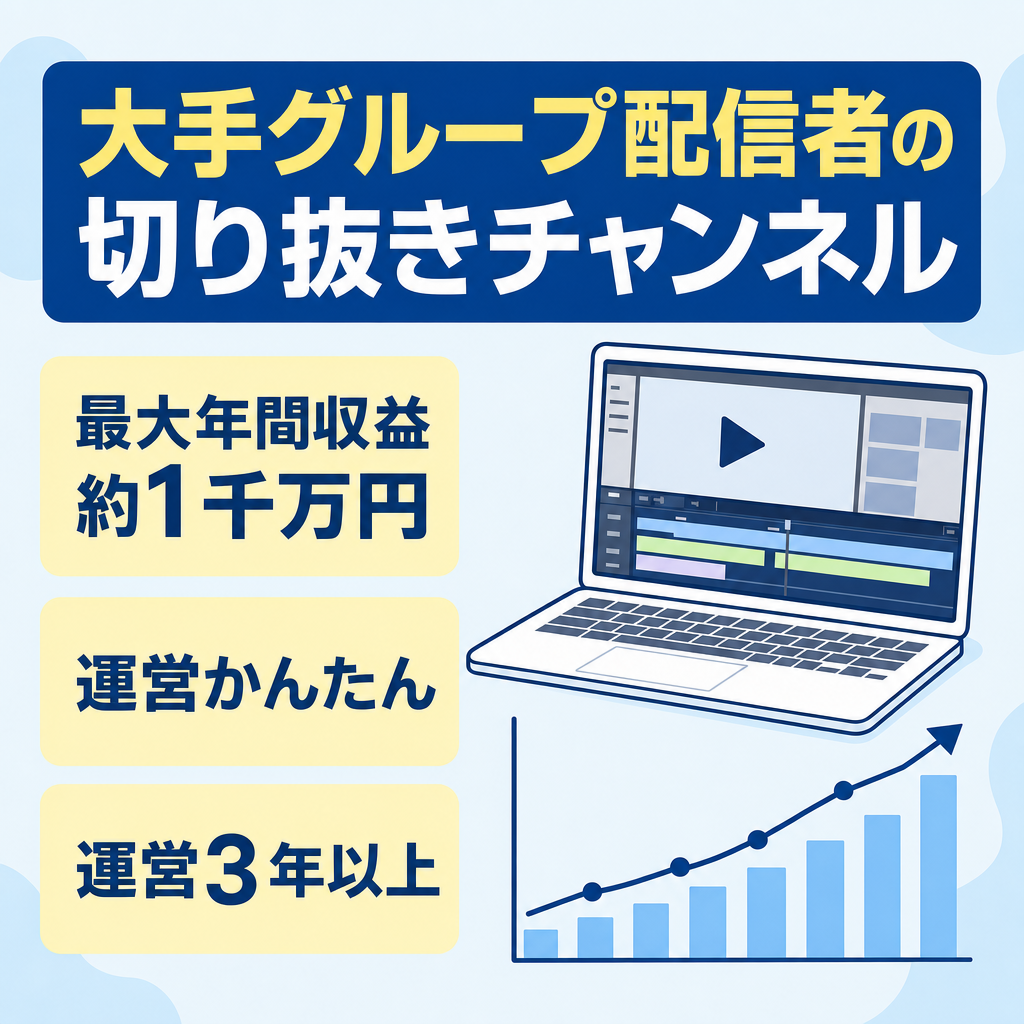 【最大収益約1000万円/年】大手グループ配信者などの切り抜きチャンネル