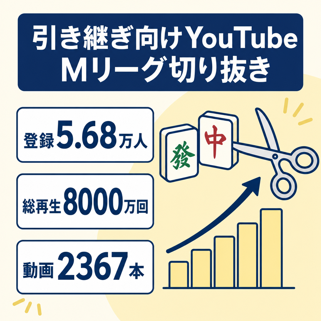 【シーズンオフ引き継ぎ向け】Mリーグ切り抜きチャンネル｜登録5.68万人・総再生8,000万回・動画2,367本