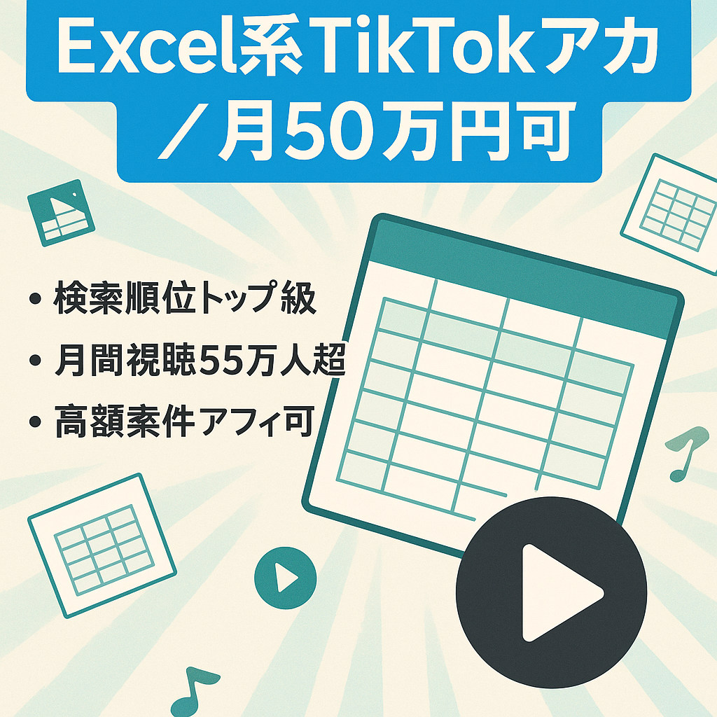 【大手Excelアカウント】月50万円マネタイズ可能！月間再生数170万回のTikTokアカウント