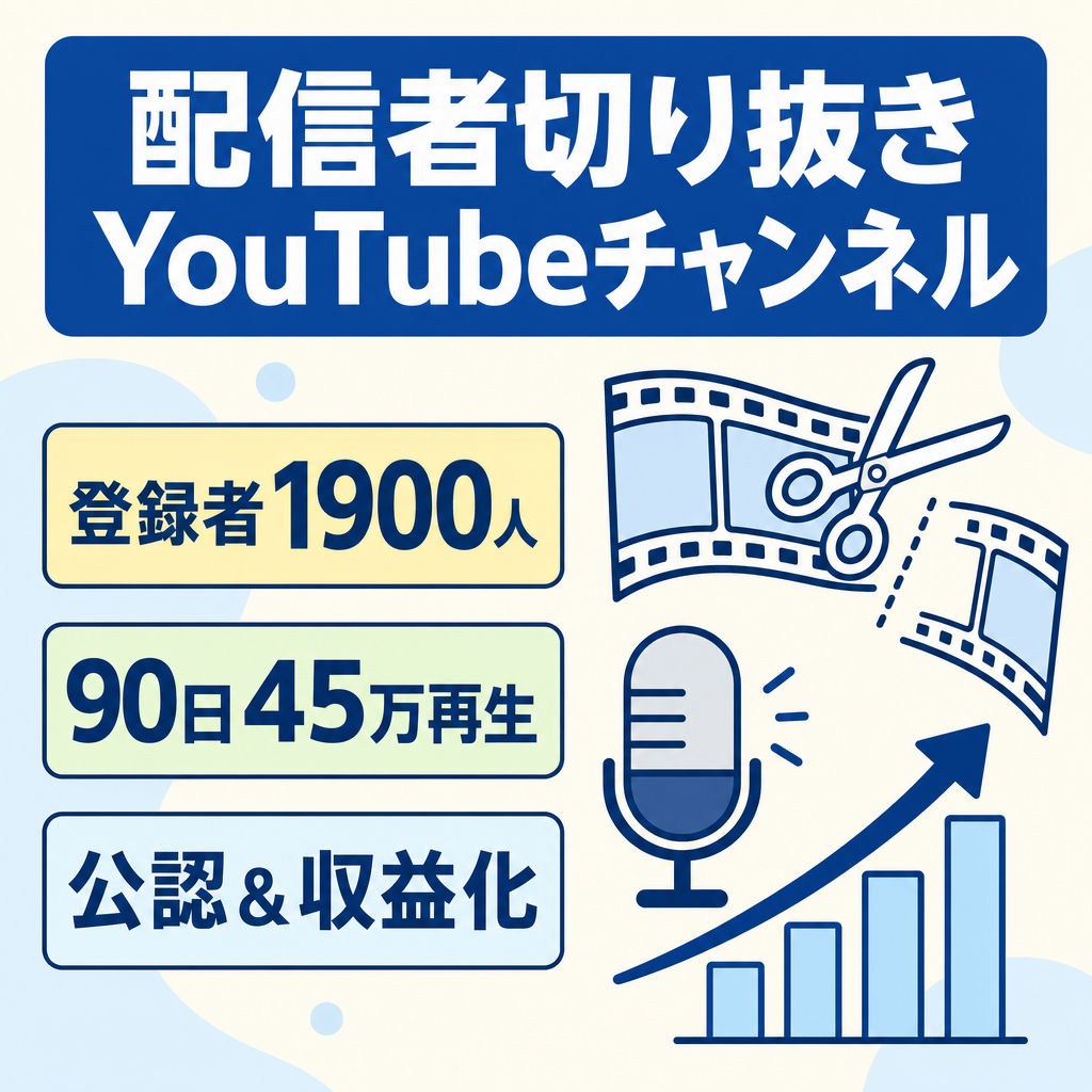 【登録者1900人】直近90日45万再生・収益化済みの人気配信者切り抜きYouTubeチャンネル