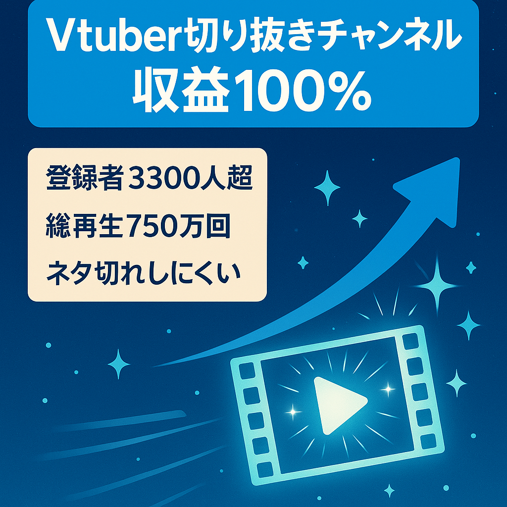 【最多月収益19万円超え】Vtuberの切り抜きチャンネル登録者3300人以上【収益分配はなく100％収益得れます】