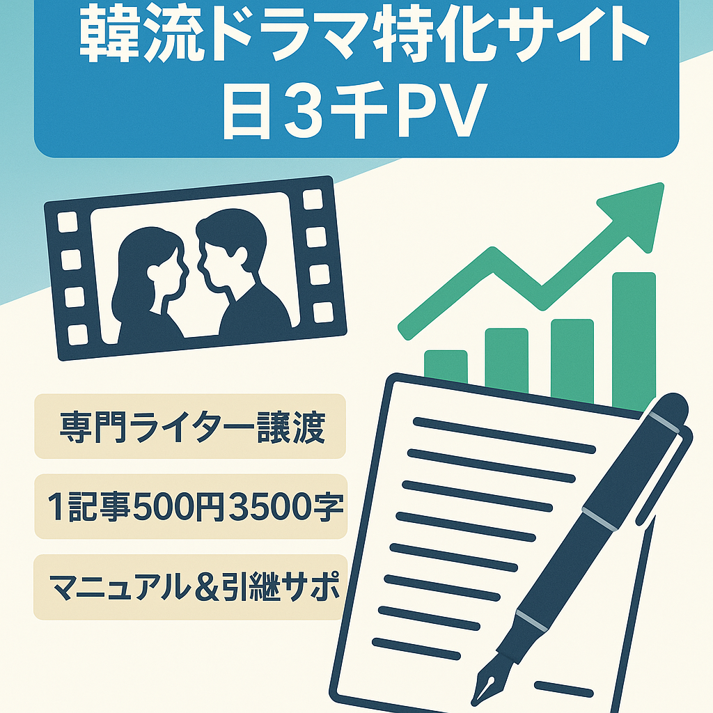 【デイリー3000PV超！】★韓流専門2.5万円/月で安定収入のメディア特化サイト！