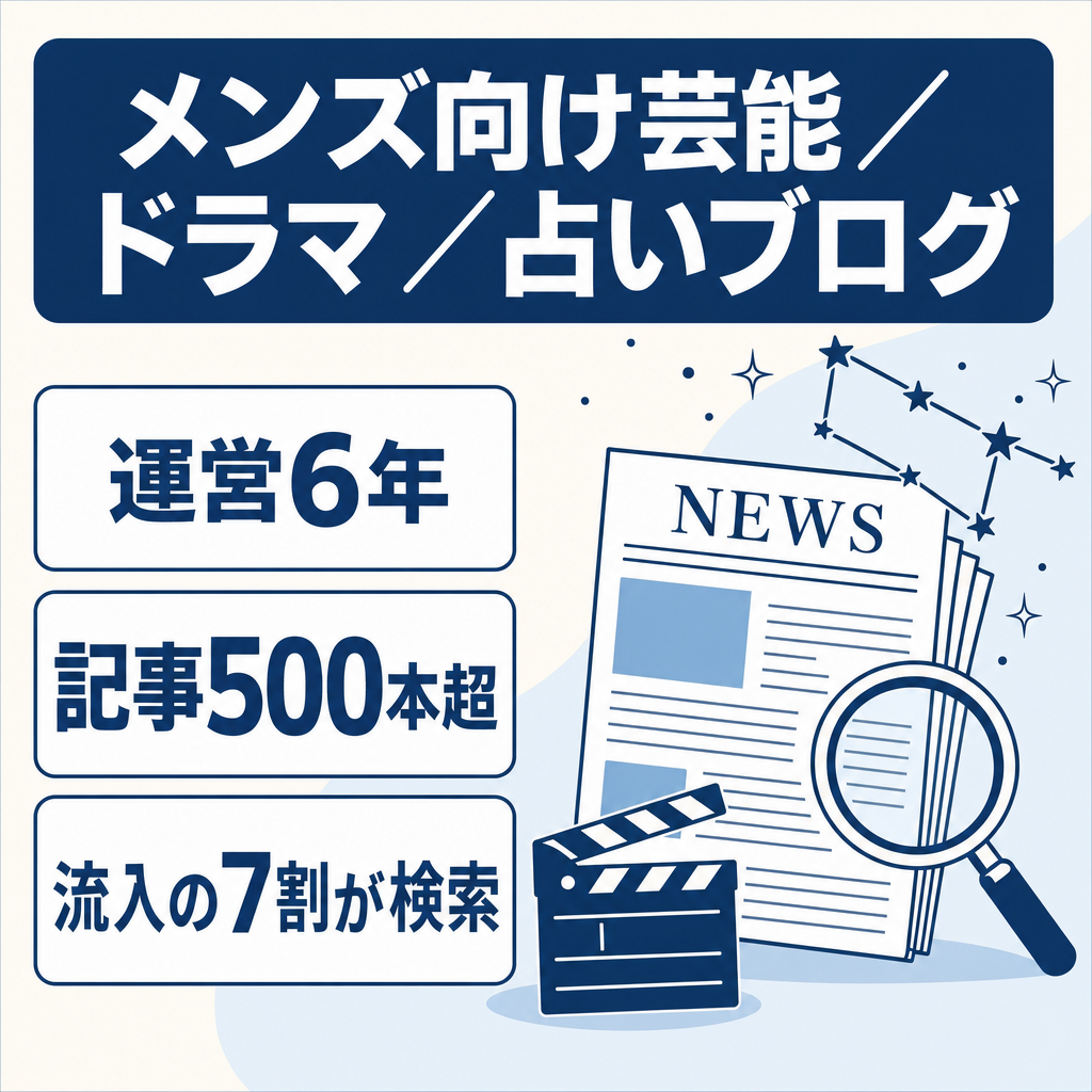 芸能・ドラマ・占い・トレンドを扱うメンズ向けエンタメ情報メディア｜運営6年・記事500本超・自然検索中心で集客するSEO型ブログ