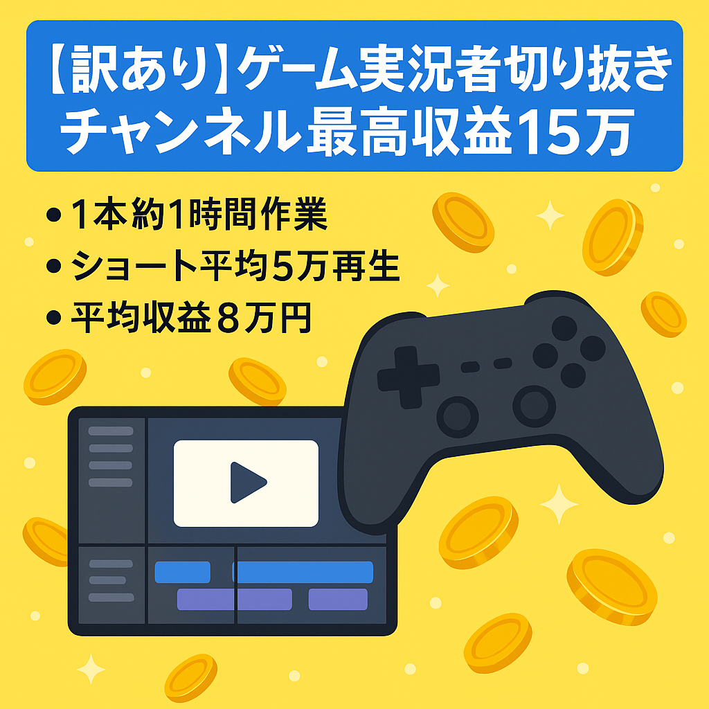 【訳あり】ゲーム実況者切り抜きチャンネル最高収益15万