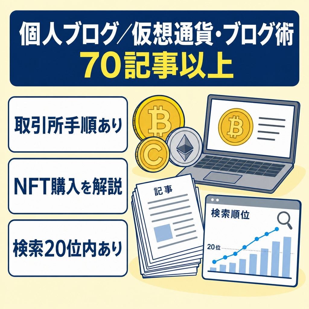 仮想通貨、ブログの書き方をメインとした個人ブログ「記事数70記事以上」