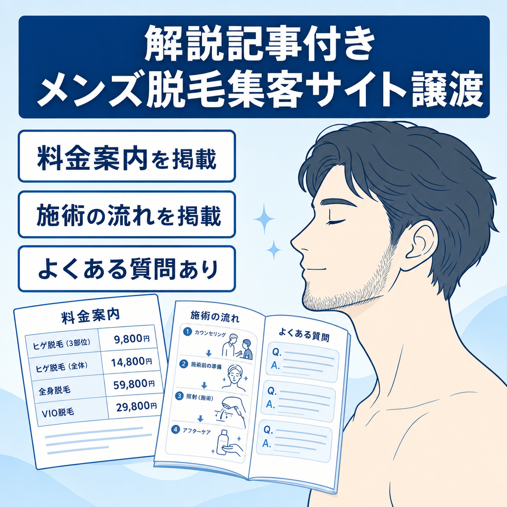 【解説記事付き】メンズ脱毛・ヒゲ脱毛サロンの集客用サイトを一括譲渡