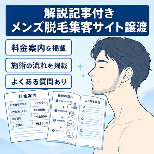 【解説記事付き】メンズ脱毛・ヒゲ脱毛サロンの集客用サイトを一括譲渡