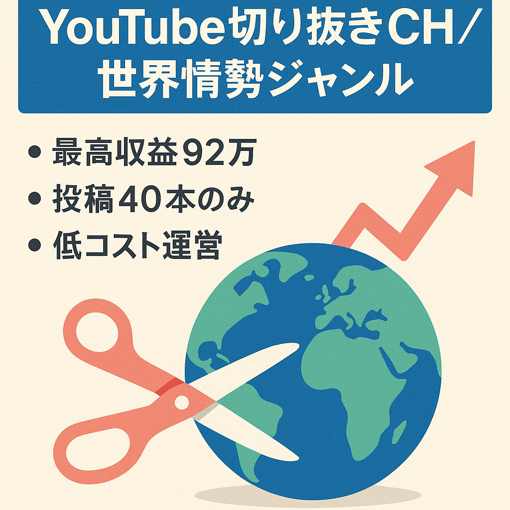 【最高収益92万/月】投稿本数40本(長尺のみ)・登録者1万越えの世界情勢切り抜きCH