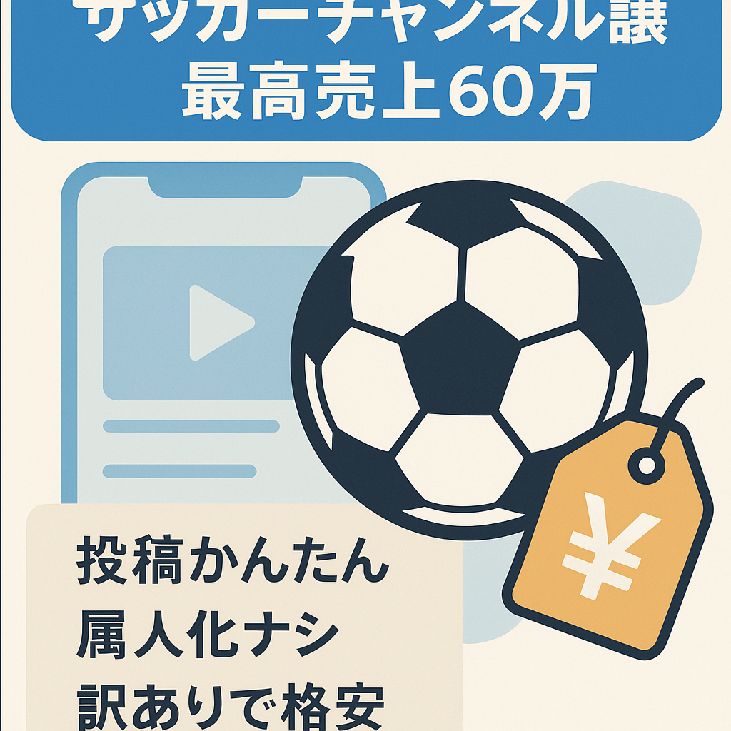 最高売上60万円、訳ありサッカーチャンネルの格安譲渡、誰でも運用可能