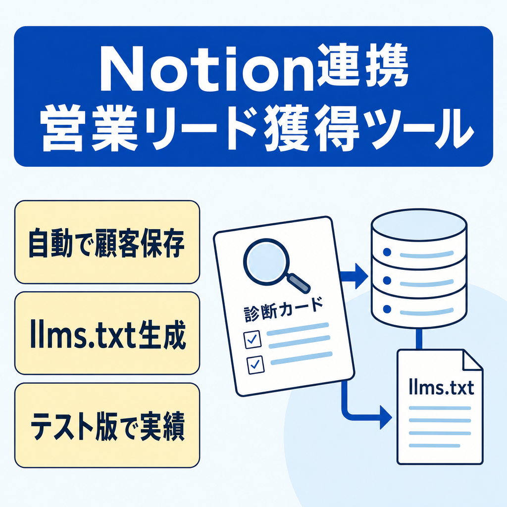 【Notion連携済】AI検索診断から見込み客情報を保存できる営業リード獲得ツール