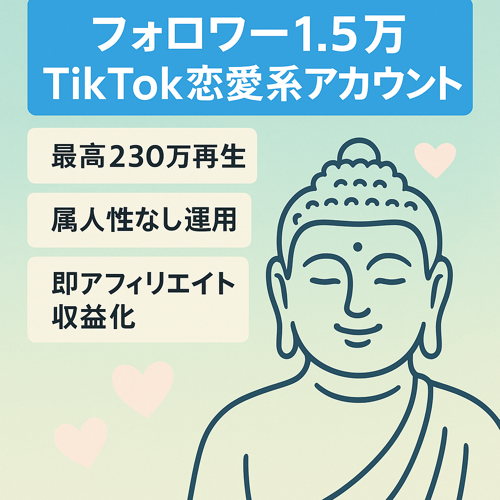 【tiktokフォロワー1.5万人超え】属人性無し/最高230万再生/恋愛ジャンル大仏系アカウント