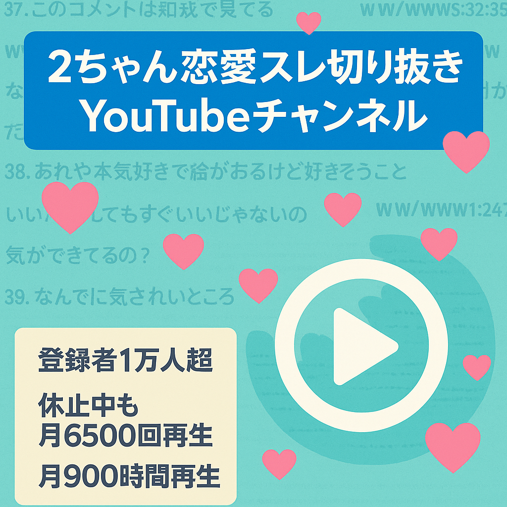 訳あり【登録者10,400人】2ちゃんの恋愛スレの切り抜きまとめチャンネル