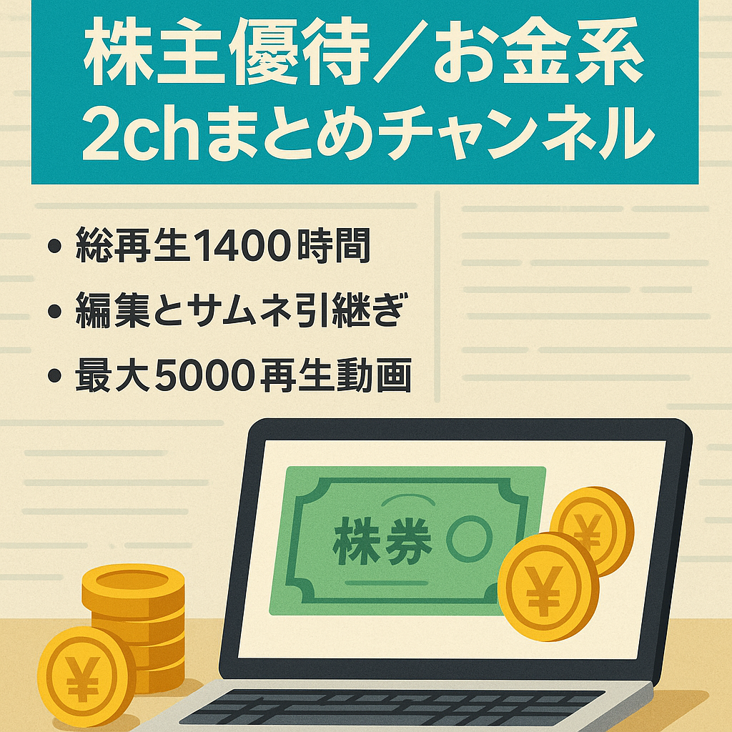 株主優待、お金系2chまとめチャンネル！総再生時間1400時間、外注、マニュアル引継ぎ