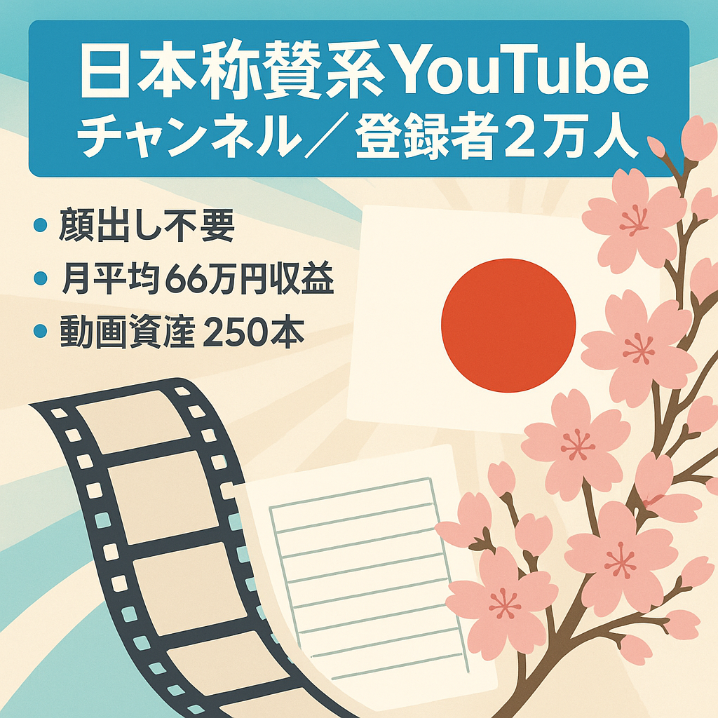 【登録2万人・過去最高月収114万円】顔出し不要の日本称賛系YouTubeチャンネル｜月平均66万円収益・200本以上資産付き