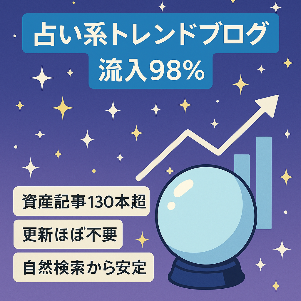 【高単価な占い記事多数】トレンドブログ/オーガニック流入98％以上！資産記事多数130記事以上！