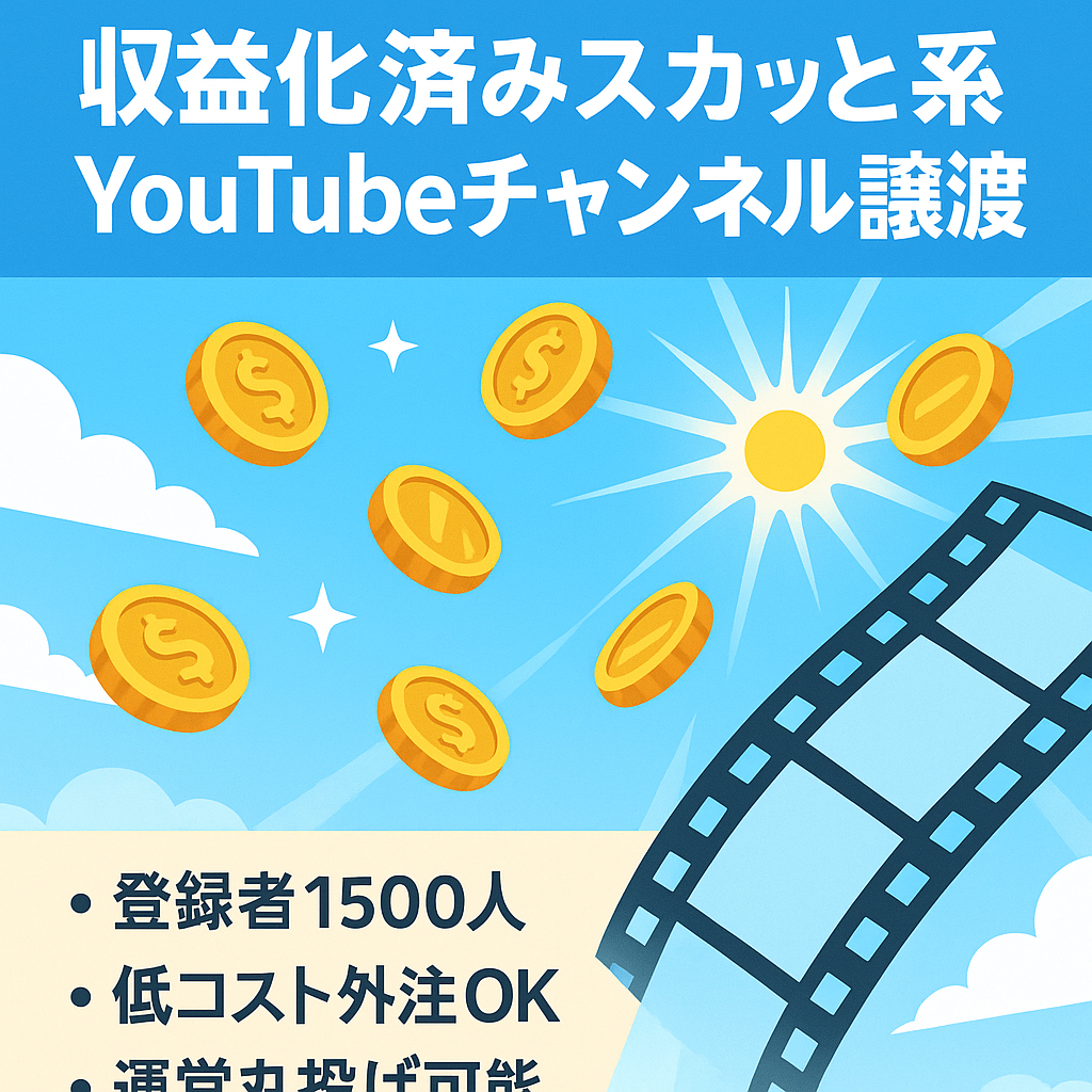 【収益化済み】フル外注化スカッと系Youtubeチャンネルの譲渡