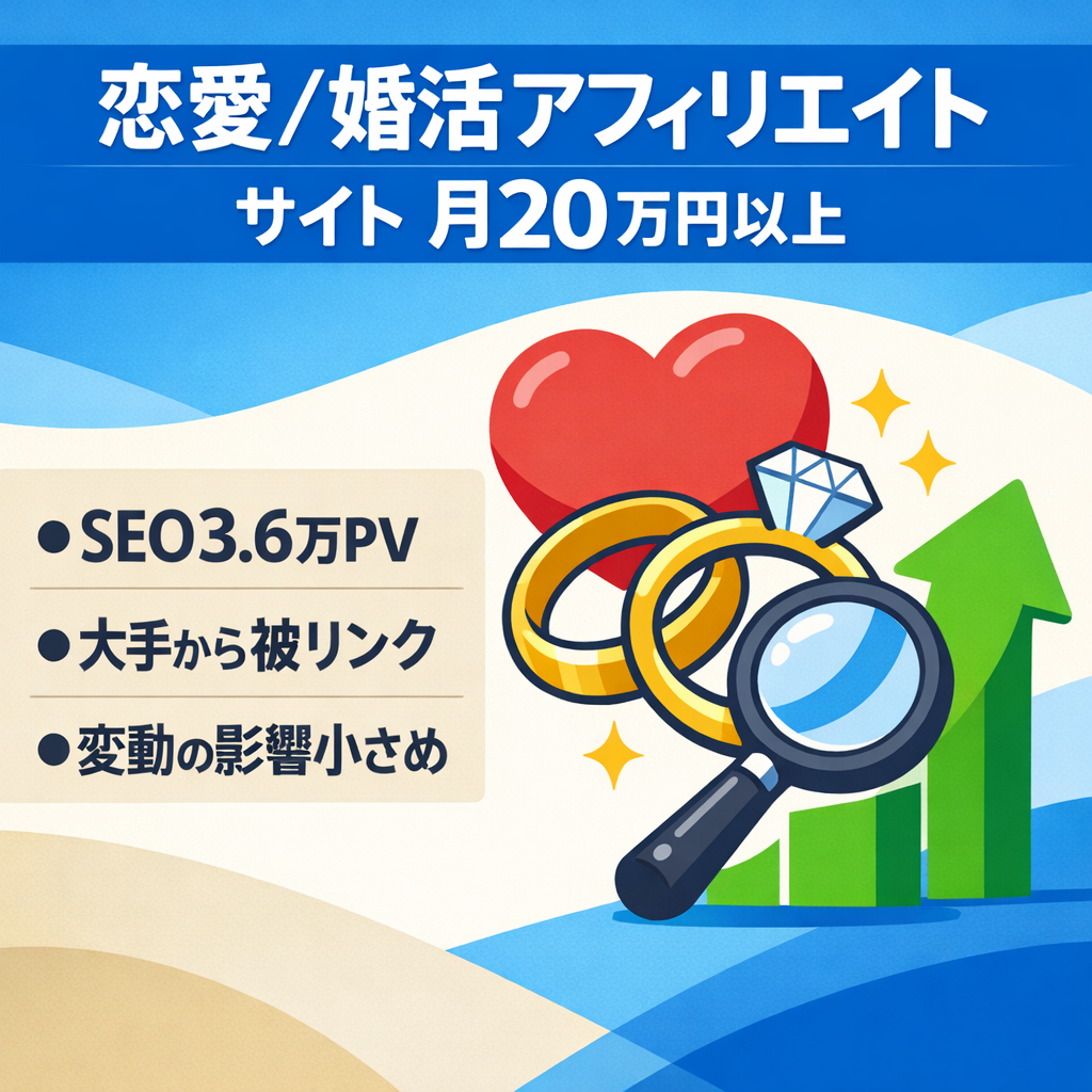 【月20万円以上】恋愛・婚活アフィリエイトサイト【SEO3.6万PV以上】