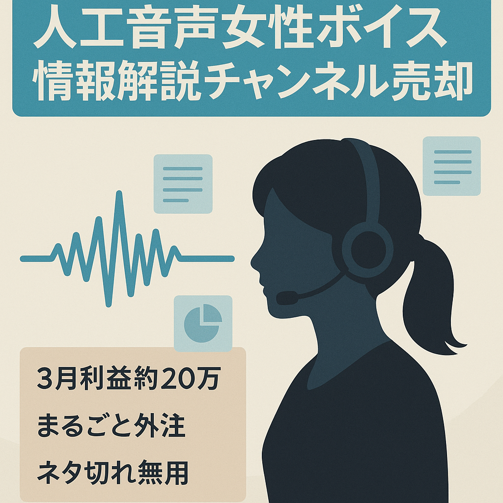 【2月に収益化/3月の利益約20万円】人工音声を用いた女性版の有益情報の解説CH。フル外注で運営可能！【属人性無し】