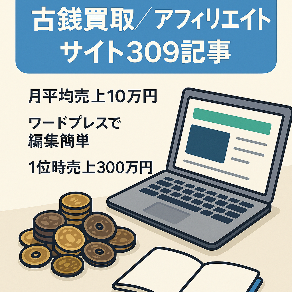 【古銭買取のアフィリエイトサイト】　309あるコンテンツも十分な文章量です