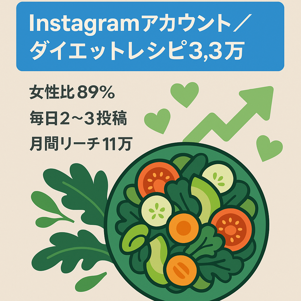 ●最終値下げ●【インスタフォロワー33000人】ダイエットレシピのアカウント　(現在も毎日更新でフォロワー増加中)