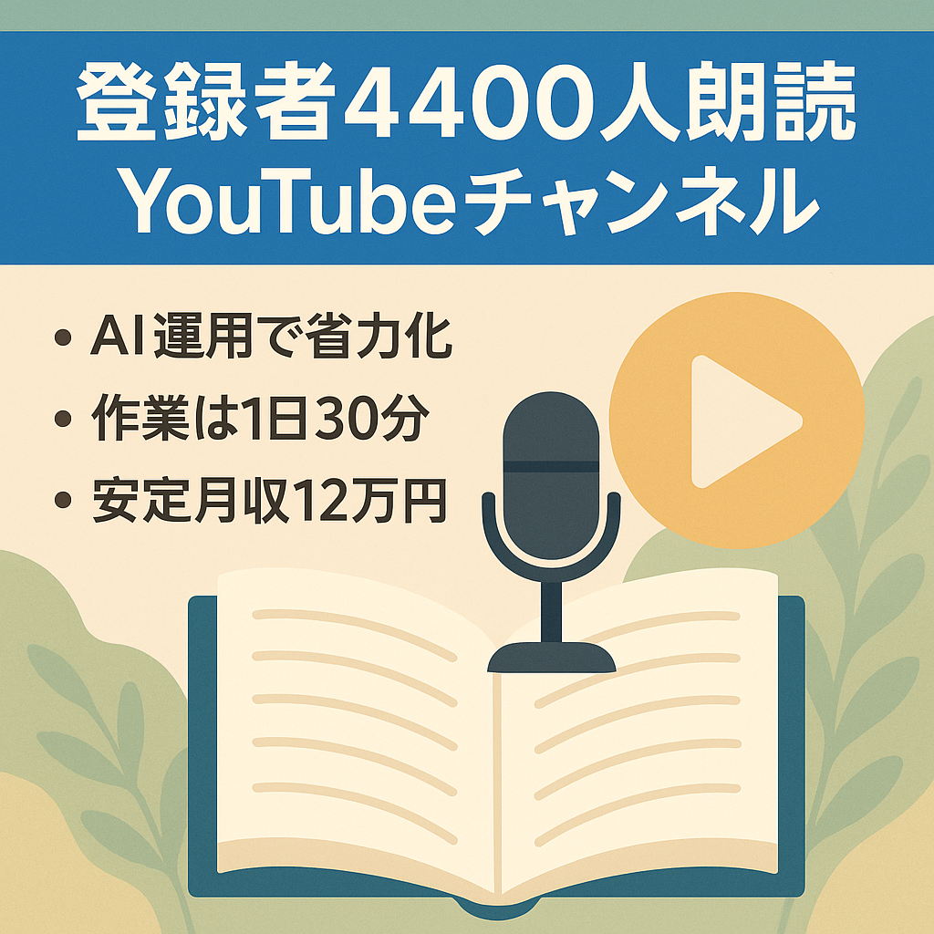 【登録者4400人/作業時間30分】シニア向け朗読チャンネル【月収12万/AI運用/属人性なし/フル外注可能/ネタ大量生産可能】