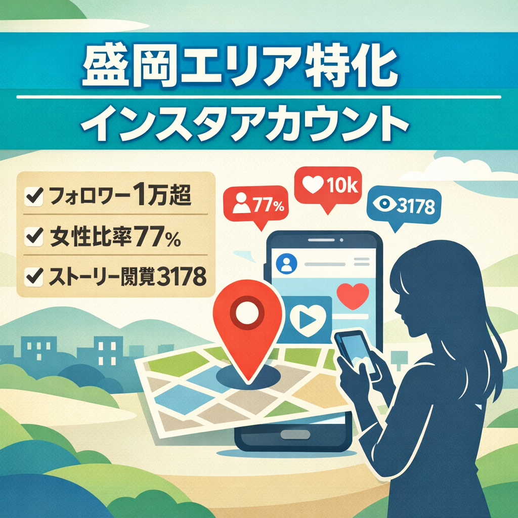 【フォロワー1万人超・女性77%】盛岡エリア特化のInstagramアカウント｜ストーリーズテスト配信で3,000を超え
