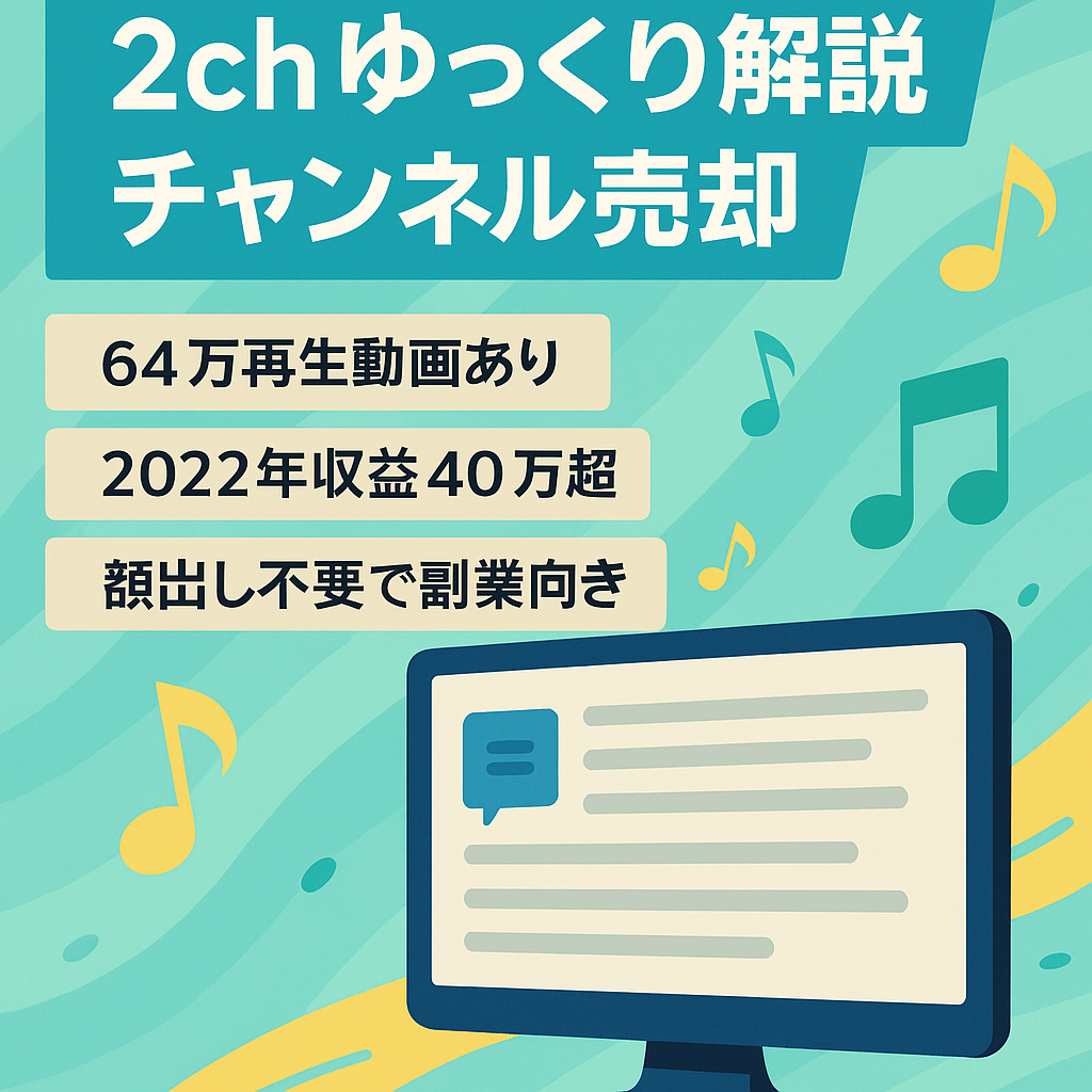 【1本64万回以上再生、2022年収益40万円以上】登録者7000名越え｜2chゆっくり解説系チャンネル【属人性なし】早期譲渡希望