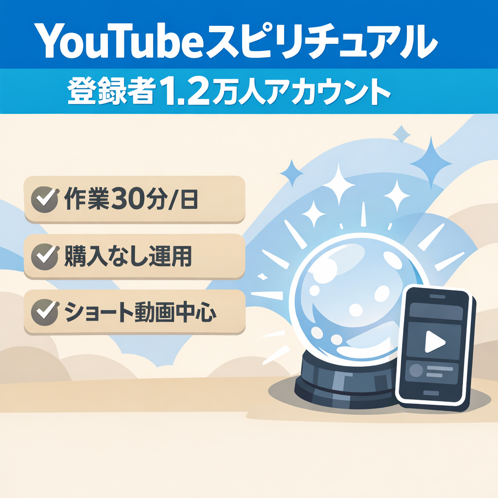 【YouTube登録者12000人】属人性少なく運用可能。スピリチュアルアカウント・ショート動画メイン