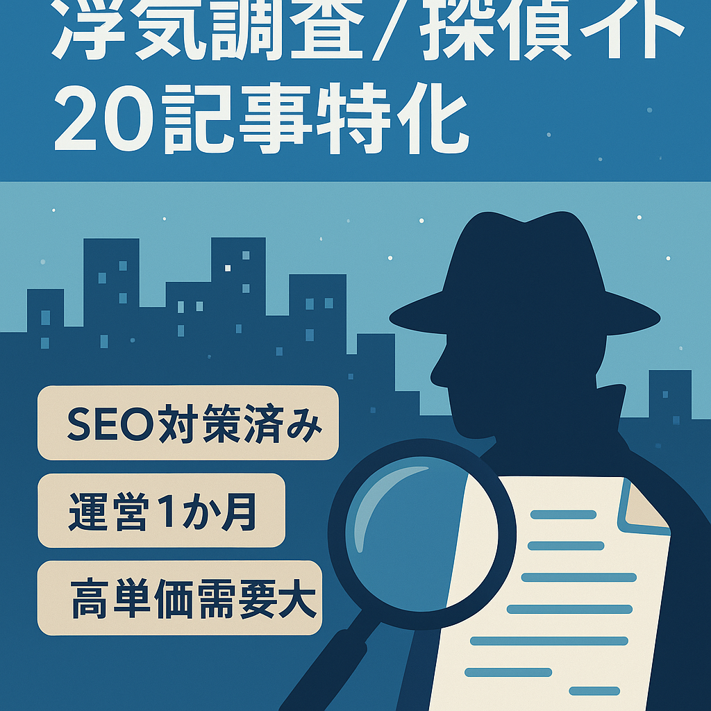 【浮気調査・探偵事務所ジャンル】20記事の特化サイトで運営歴1ヶ月で伸び代大です。
