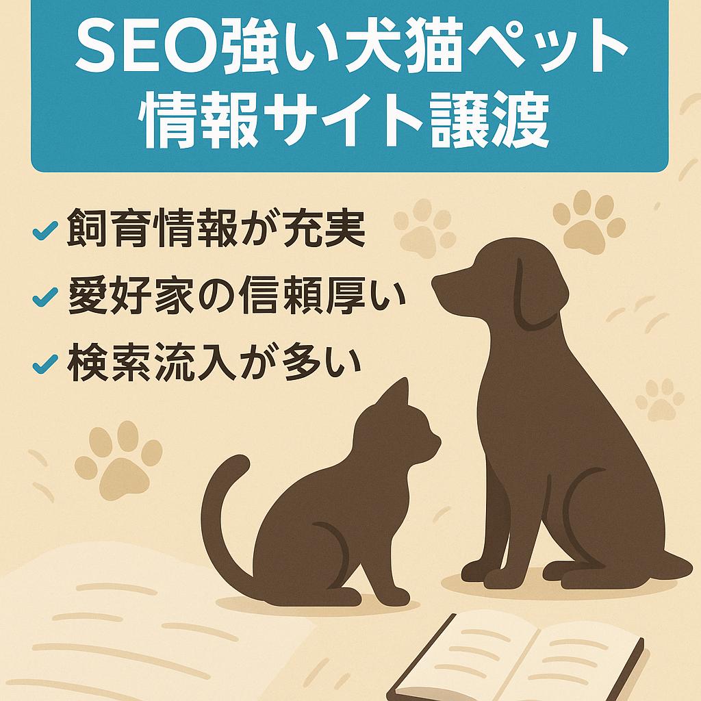 犬と猫に特化したペット情報サイト譲渡です。SEO対策済みで集客力のあったサイト