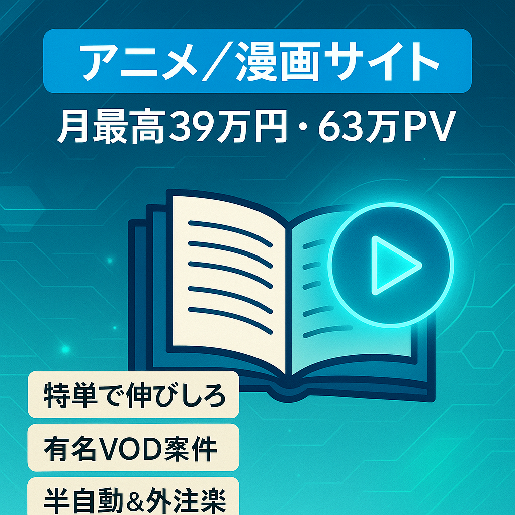 【アニメ・漫画サイト】月最高39万円以上＆伸び代アリ！最高63万PV※特単の引継ぎ可