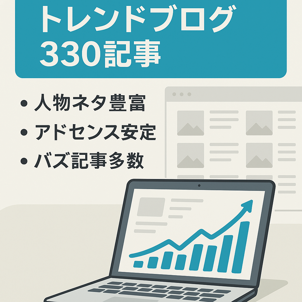 「最終値下げ！」アドセンスで安定報酬発生中！4年運営した330記事のトレンドブログ