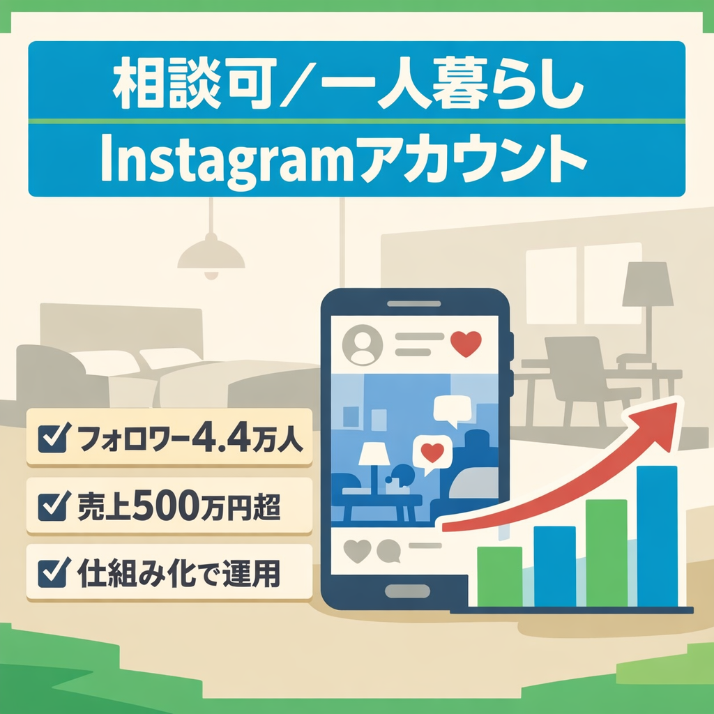 相談可：【フォロワー4.4万人】総売上500万円超｜一人暮らし向けInstagramアカウント