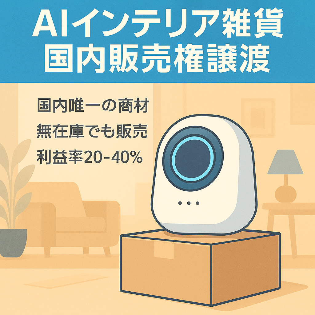 自社EC・Amazon販売に最適　売上500万円　AI搭載インテリア雑貨日本国内販売権の譲渡