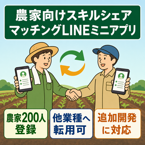 農家同士のスキルシェアLINEミニアプリ農家登録数200人以上