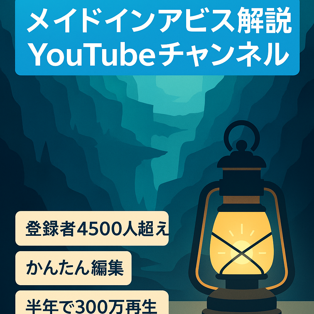 【2022年09月最高月間収益29万円】メイドインアビス解説YouTubeチャンネル【登録者4.5千人/フル外注可/総再生数300万越え/収益化済み】