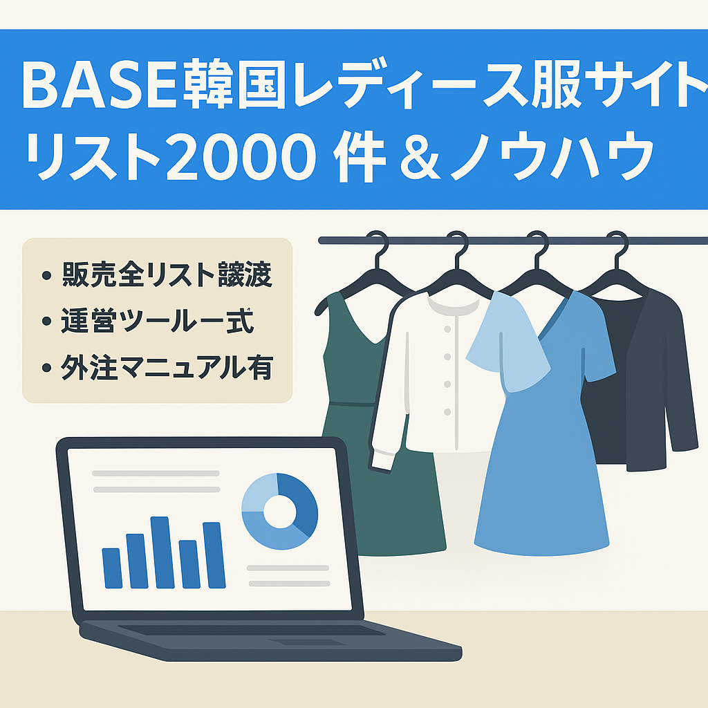 BASE 韓国系レディースアパレルサイト 【ノウハウ・マニュアル・販売実績リスト2000件以上付き】　他サイト展開可能