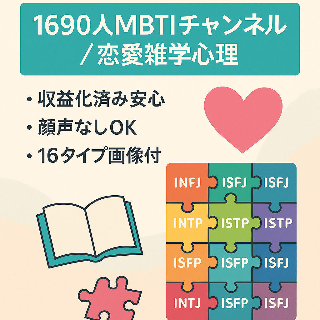 【収益化済★顔出しなし】登録者数1690人のMBTIチャンネル（恋愛・雑学・心理学）【投稿数76本】