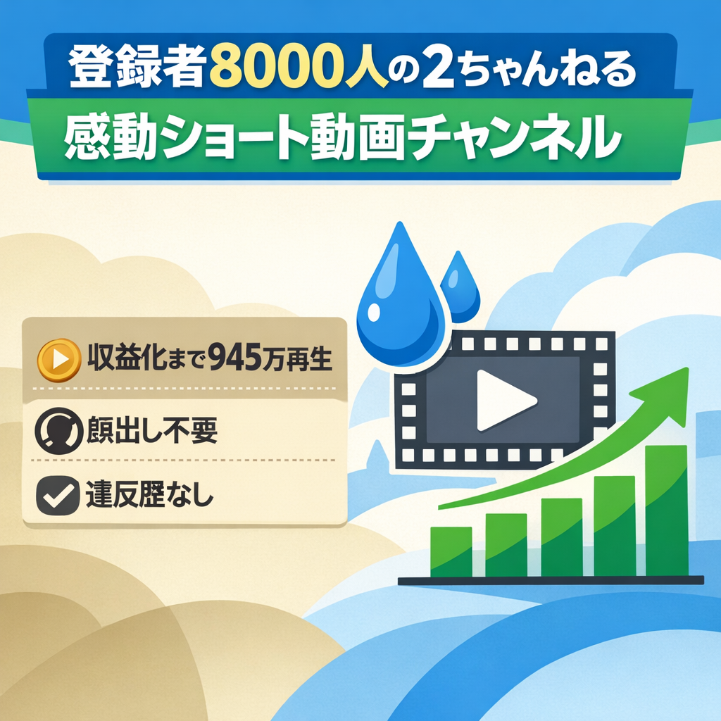 【登録者約8000人】感動系2chショート動画Youtubeチャンネル(収益化まで945/1000万再生)