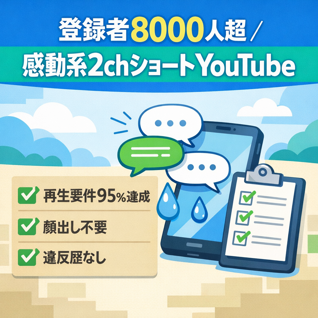 【登録者8000人以上】感動系2chショート動画Youtubeチャンネル/収益化再生数要件95%以上達成済み