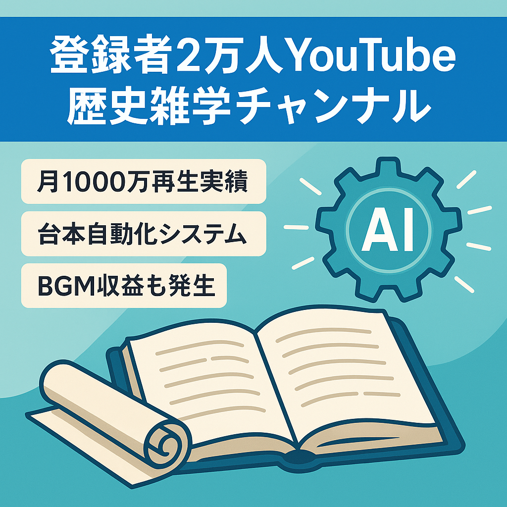【登録者2万人以上・月間1000万ビュー達成】YouTube歴史雑学チャンネル（AI自動化システム・外注も）