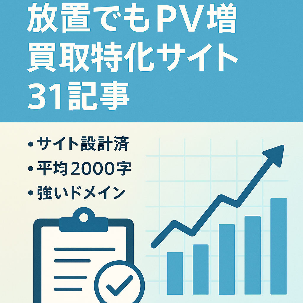 1年ほど放置でもPV数が増えています。31記事の買取系ジャンル特化型サイト