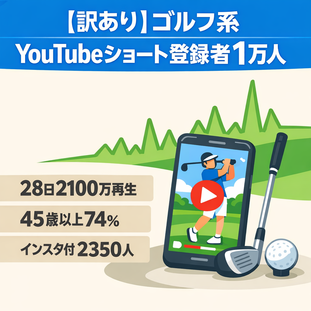 【訳あり】直近2100万再生の実績！ゴルフ系YouTubeショートチャンネル（登録者1万人）